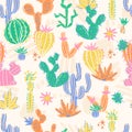 Vector illustration of hand drawn cactus. Seamless pattern. Brig