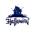 Vector illustration: Hand drawn cartoon haunted house and lettering of Halloween on white background. Royalty Free Stock Photo