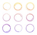Vector illustration of hand drawn colorful circles, round frames by crayon set isolated on white background. Royalty Free Stock Photo