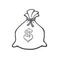 Doodle of bank bag with dollar sign Royalty Free Stock Photo
