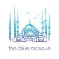 Vector line illustration of the Blue Mosque in Istanbul, Turkey