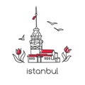 Vector outline illustration with Istanbul symbol Maiden tower