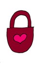 Vector illustration. Hand drawn doodle of padlock in heart shape. Cartoon sketch Royalty Free Stock Photo