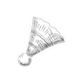 Vector illustration. Hand drawn doodle of shuttlecock for badminton from bird feathers. Sports equipment. Cartoon sketch.