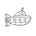 Doodle of submarine with periscope and portholes Royalty Free Stock Photo