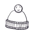 Vector illustration. Hand drawn doodle of winter hat with pompon Royalty Free Stock Photo