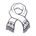 Vector illustration. Hand drawn doodle of winter scarf with snowflake pattern Royalty Free Stock Photo