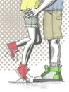 Vector illustration of a hand drawn half bottom teen couple