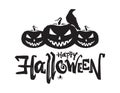 Vector illustration: Hand drawn lettering composition of Happy Halloween with pumpkins, raven and spider Royalty Free Stock Photo