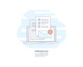Vector illustration hand drawn line flat icon of new e-mail notification on laptop screen. Royalty Free Stock Photo