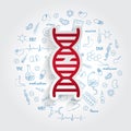 Icons For Medical Specialties. Gerontology And Broken DNA Concept. Vector Illustration With Hand Drawn Medicine Doodle.