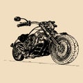 Vector illustration of hand drawn motorcycle. Detailed sketched classic chopper in ink style for biker club sign etc. Royalty Free Stock Photo