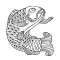 Vector illustration with hand drawn outline black koi carp isolated on white background. Japanese ornate fish in contour style. Royalty Free Stock Photo