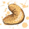 Hand drawn outlines of bagel with abstract brown fill and sprays