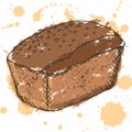 Hand drawn outlines of rye bread with abstract brown fill and sprays