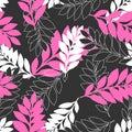 Vector Illustration Hand drawn of pink gray white palm leaves. Seamless pattern