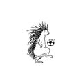 Hand drawn porcupine playing football