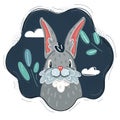 Vector illustration of Hand drawn portrait of bunny on dark backround. Royalty Free Stock Photo