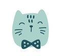 Vector illustration of hand drawn sketch doodle cat. Cute happy animal with green textile bow tie. Good for greeting Royalty Free Stock Photo