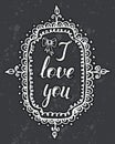 Hand drawn sketch, lettering I love yoy into hand drawn frame on gray background