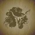 Vector illustration of hand drawn skull antelope with grunge elements on vintage background. Sketch in sepia color Royalty Free Stock Photo
