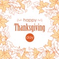 Thanksgiving day. Elegant banner with leaves. Wreath with gifts of autumn on white background, outline.