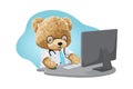 Teddy bear cartoon in doctor uniform operating computer Royalty Free Stock Photo