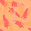 Vector Illustration Hand drown of orange and pink fern leaves. Seamless pattern