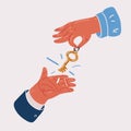 Vector illustration of Hand giving keys to hand of another person