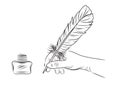 Vector illustration of a hand holding feather pen Royalty Free Stock Photo