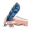 Vector illustration of a hand holding feather pen Royalty Free Stock Photo