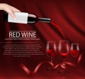 Vector illustration of a hand holding a glass wine bottle and pouring red wine into a glass Royalty Free Stock Photo