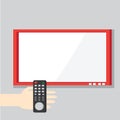 Vector illustration with hand holding remote control. Royalty Free Stock Photo