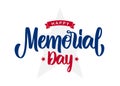 Hand lettering composition of Happy Memorial Day with ribbon and stars on white background Royalty Free Stock Photo