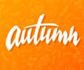 Vector illustration of hand lettering label - autumn - with doodle brunches and leaves