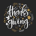 Vector illustration of hand lettering thanksgiving lettering label - thanksgiving - in round shape, surrounded with