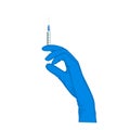 Injection_Hand in a blue glove with a Vertical Syringe copy