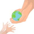 Vector illustration of hand,Planet Earth and children's hand Royalty Free Stock Photo