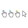 Vector illustration of hand pointer and arrow mouse cursors with glowing click effects on a white background, representing digital Royalty Free Stock Photo
