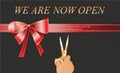 Vector illustration of hand scissors cutting red ribbon,opening Royalty Free Stock Photo