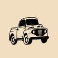 Vector illustration of hand sketched retro farmer`s pickup. Farm fresh logotype. Organic products poster. Eco food sign.