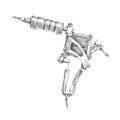 Vector illustration of handmade induction tattoo machine in black isolated on white background. Tattoo equipment for artist.