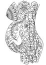 Vector illustration of handmade work, zentangl baby in the womb. Doodle drawing. Coloring page Anti stress for adults