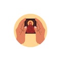 Hands framing saint icon vector illustration