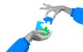 Hand giving puzzle pieces teamwork and solution concept Royalty Free Stock Photo