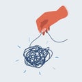 Vector illustration of hands and tangled thread. Untangling concept. Royalty Free Stock Photo