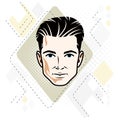 Vector illustration of handsome brunet male face, positive face