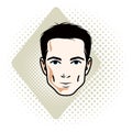 Vector illustration of handsome brunet male face, positive face