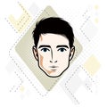 Vector illustration of handsome brunet male face, positive face Royalty Free Stock Photo