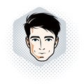 Vector illustration of handsome brunet male face, positive face Royalty Free Stock Photo